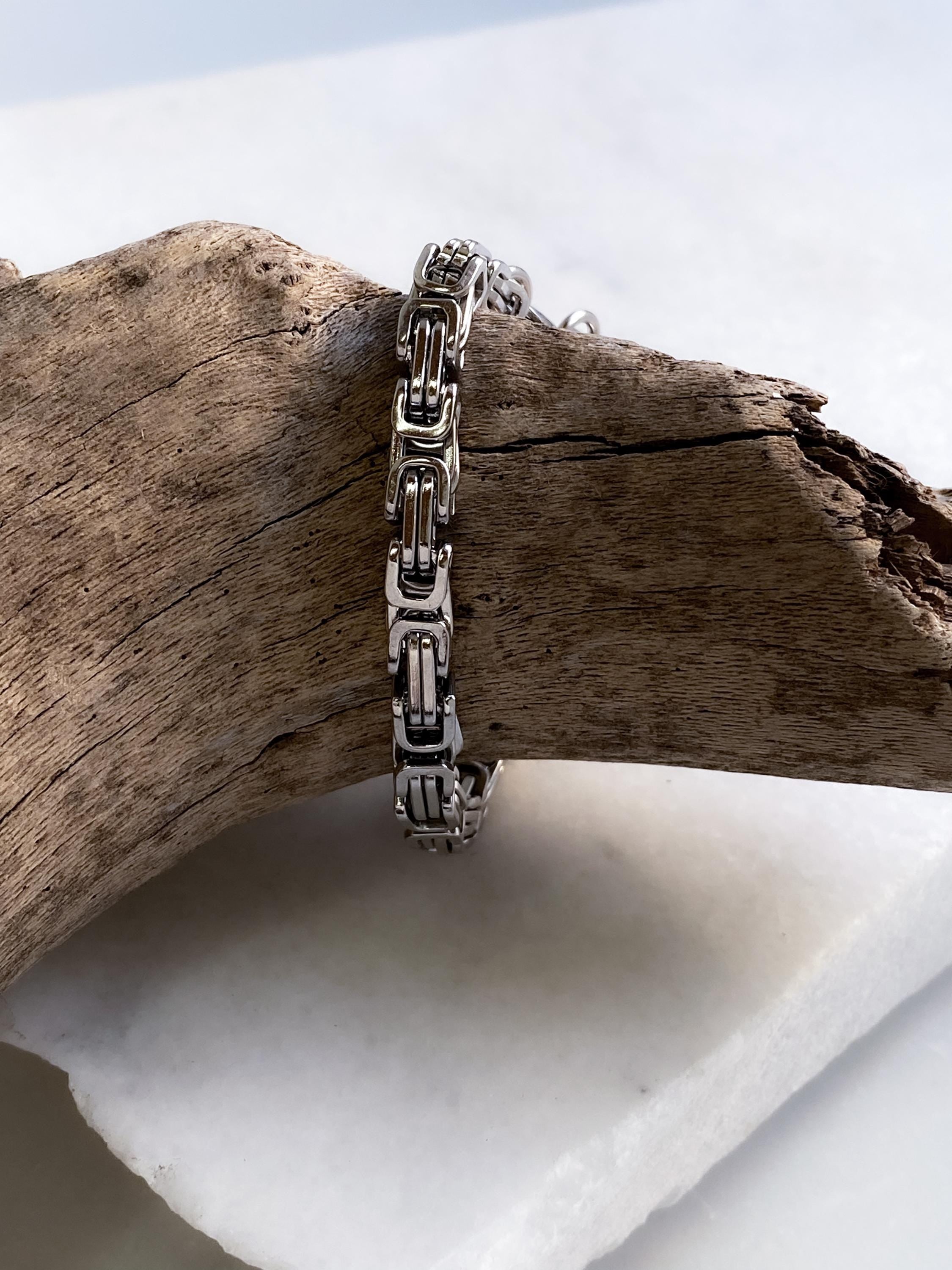Silver Chunky Byzantine Chain Bracelet, Mums Gift Jewelry, Statement Thick Heavy Bracelet, Retro Vintage Style, Wife Anniversary Gift