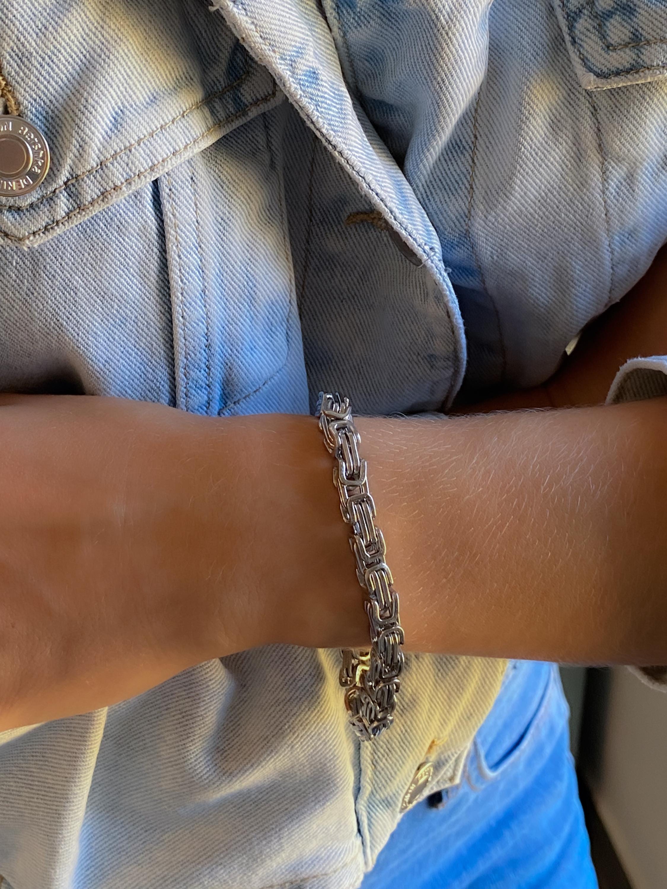 Silver Chunky Byzantine Chain Bracelet, Mums Gift Jewelry, Statement Thick Heavy Bracelet, Retro Vintage Style, Wife Anniversary Gift