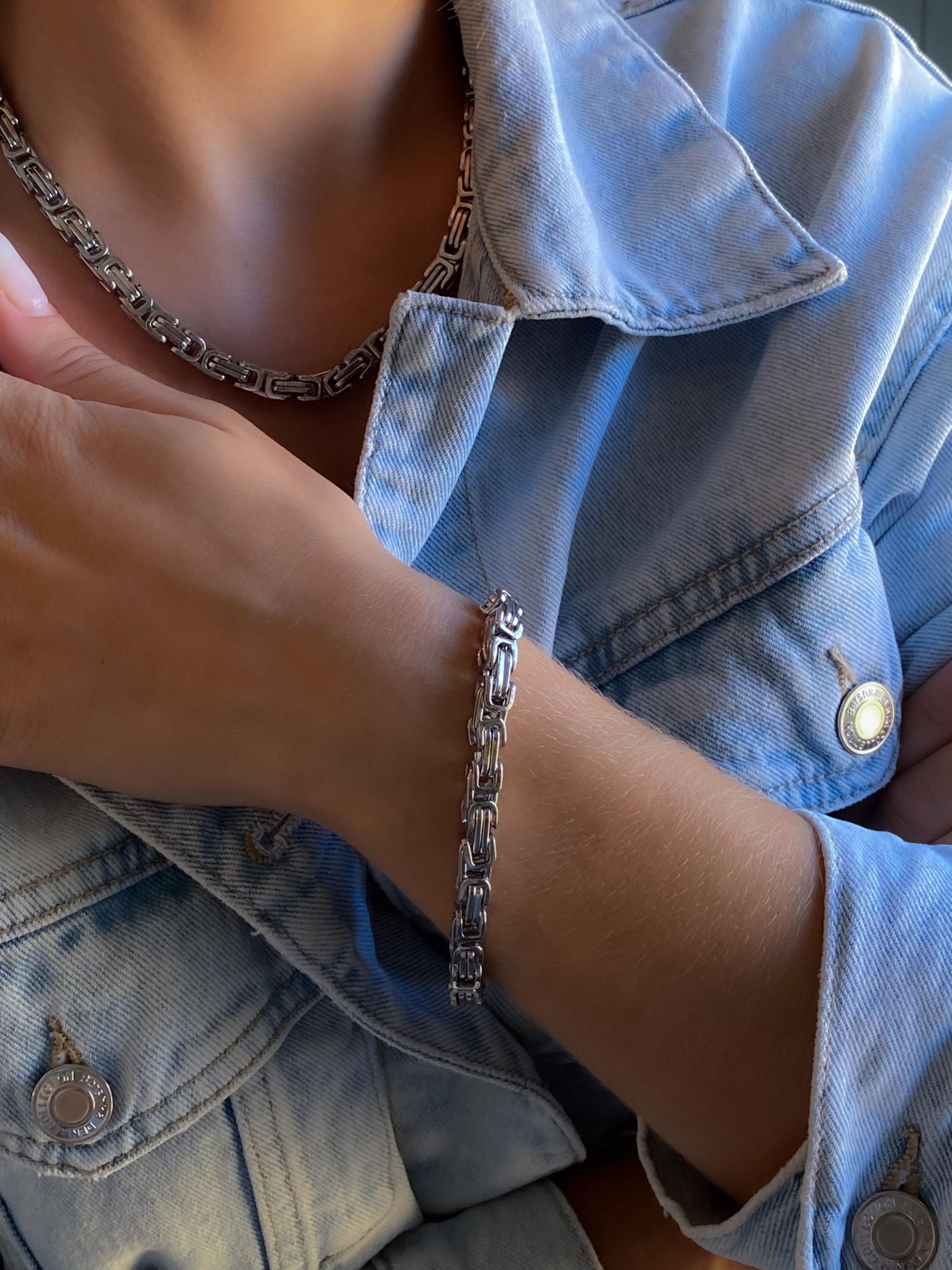 Silver Chunky Byzantine Chain Bracelet, Mums Gift Jewelry, Statement Thick Heavy Bracelet, Retro Vintage Style, Wife Anniversary Gift
