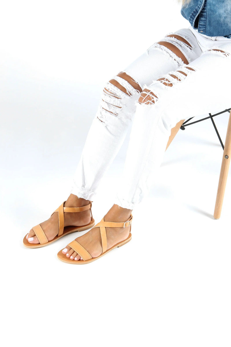 MYRTO Natural, Sandales Grecques plates, Griechische Sandalen, Greek Leather Sandals, Sandalias Griegas, Summer Flat Sandals