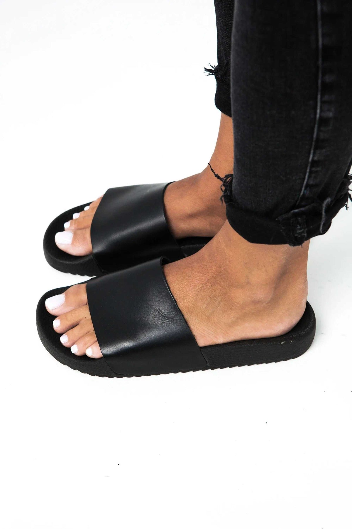 POSEIDON Handmade Greek Sandals in black leather with wide straps and chunky anti-slip rubber soles