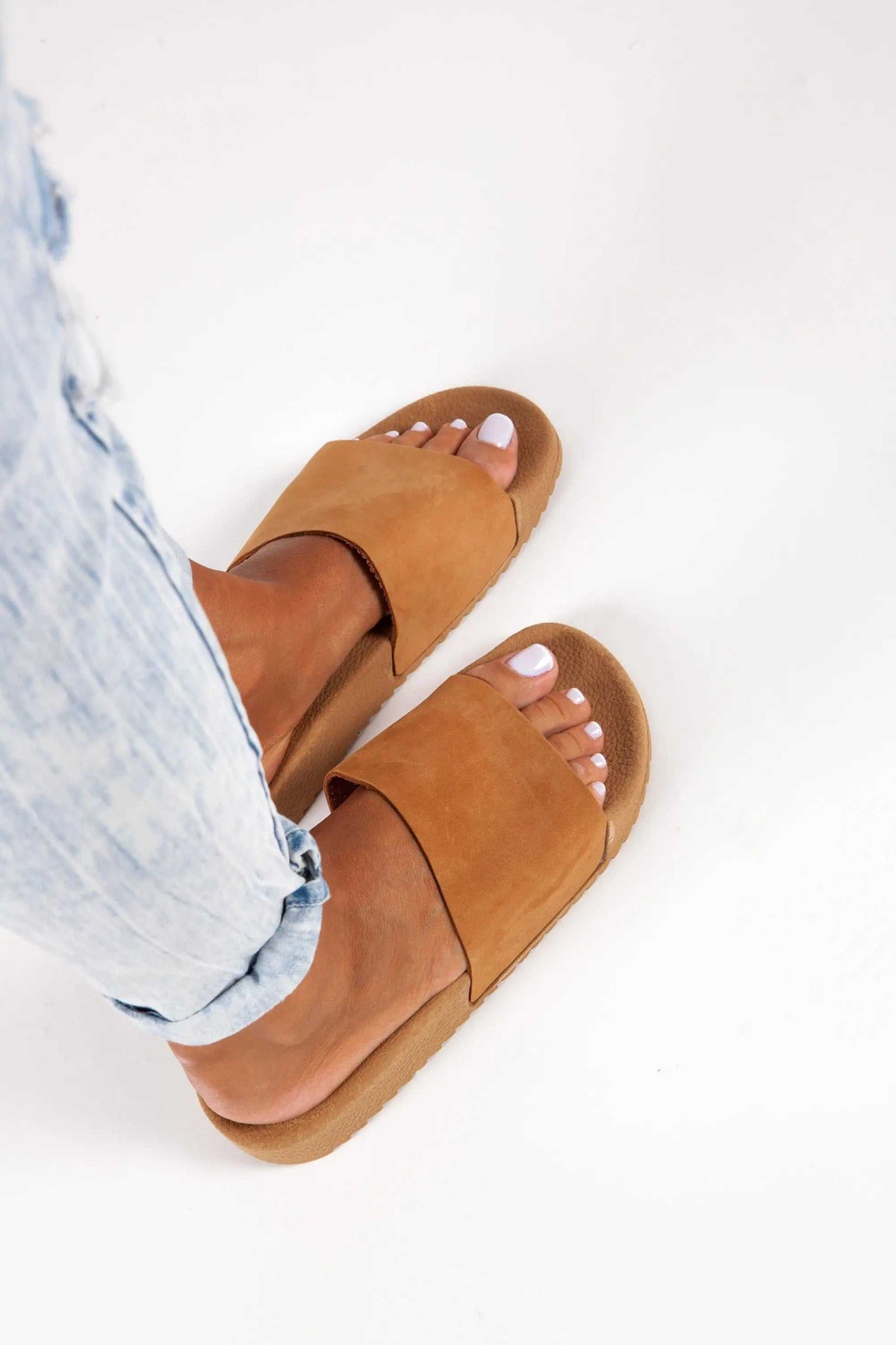POSEIDON Handmade Greek Sandals in tan leather with broad straps and open-toe design