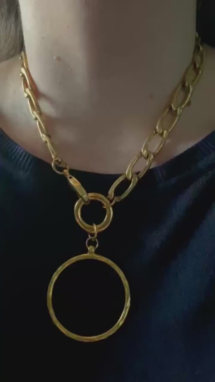 Chunky Chain Necklace with Circle Ring Pendant