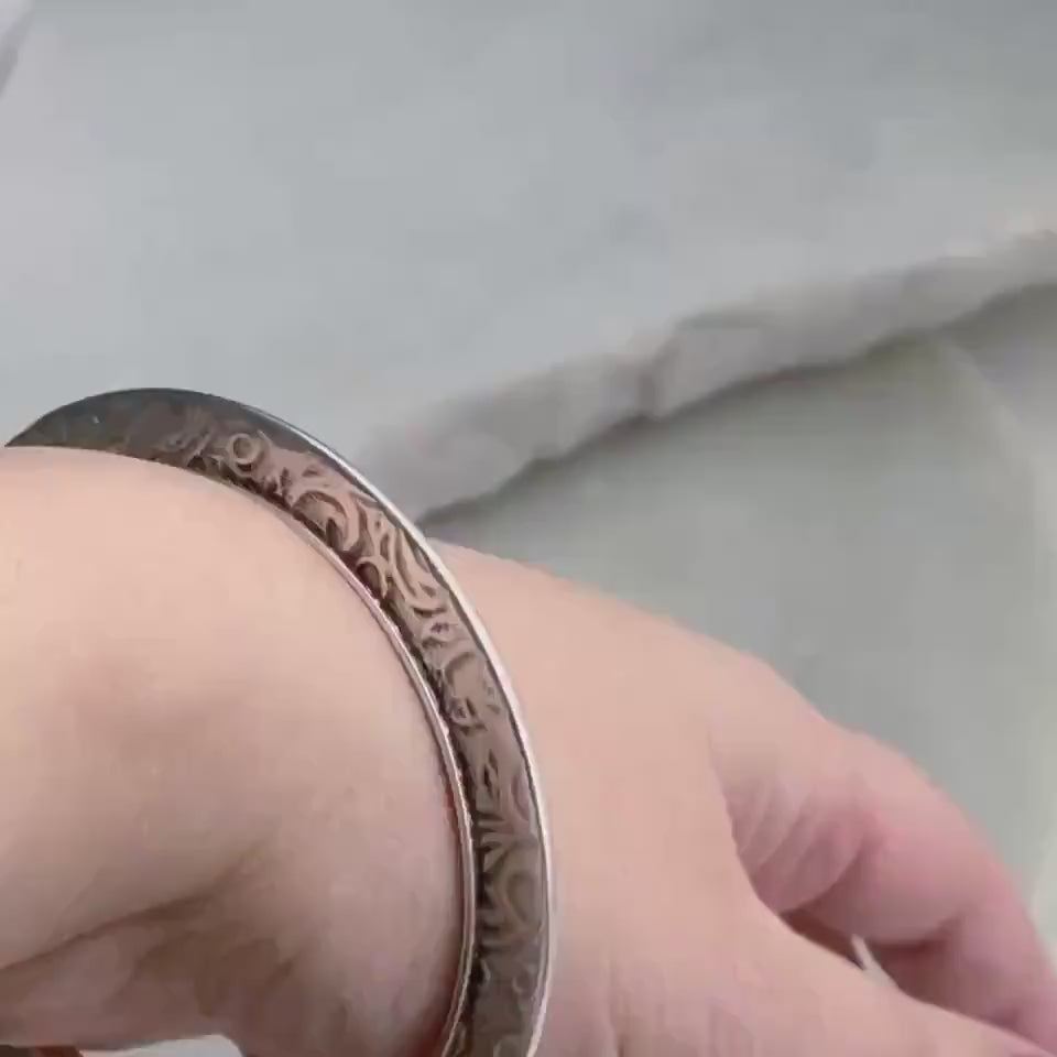 Flower Engraved flat Bangle