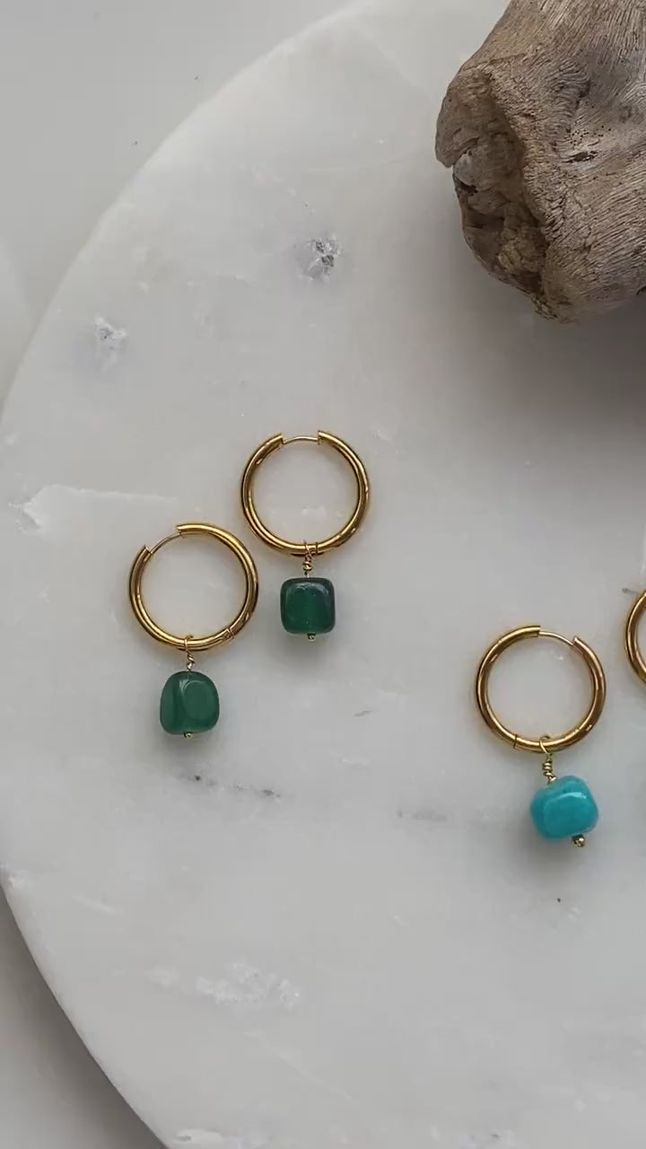 SORAYA Large Hoop Earrings with jade or agate stone charm