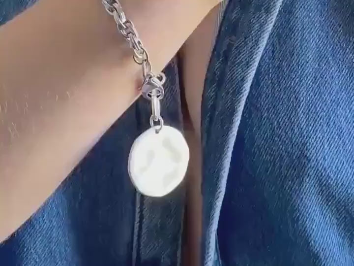 Chunky Silver charm bracelet with big round coin