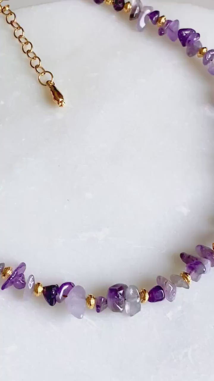 Mum Gift Amethyst necklace Crystal Chip Choker Statement Boho Necklace Collier Pierre femme February Birthstone chocker Gift for her