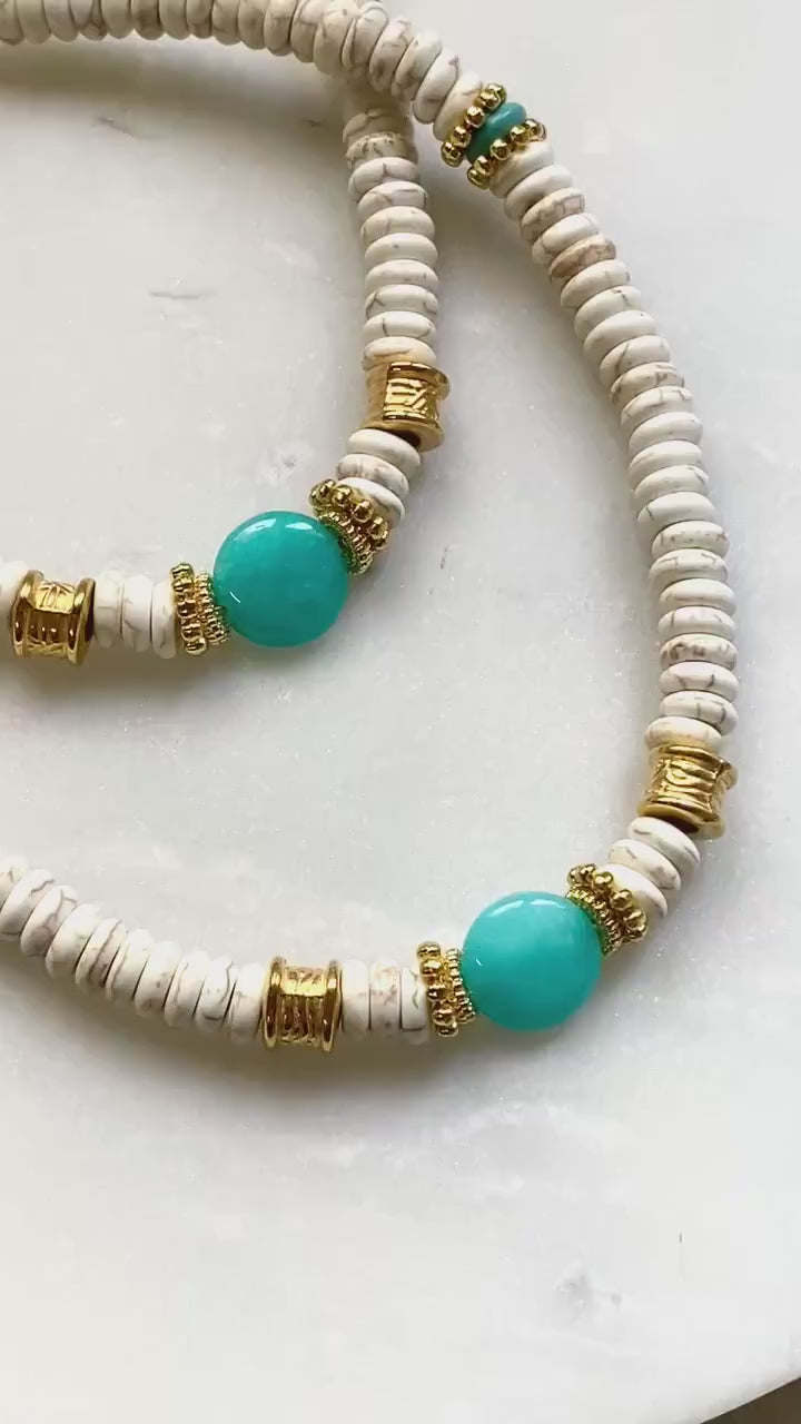 Heishi Necklace Turquoise Jade Necklace Bead Necklace Statement Boho Necklace Surfer Choker Howlite Necklace Gift for Her