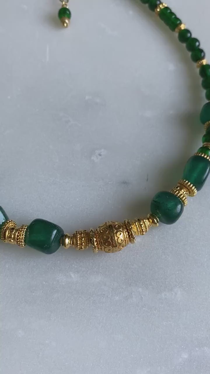 ROXANI Emerald Green Jade beaded necklace