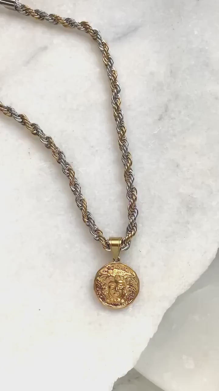 Gift for Mum Coin Necklace Gold Medusa Necklace Pendant Coin Necklace Rope Chain necklace Vintage Style