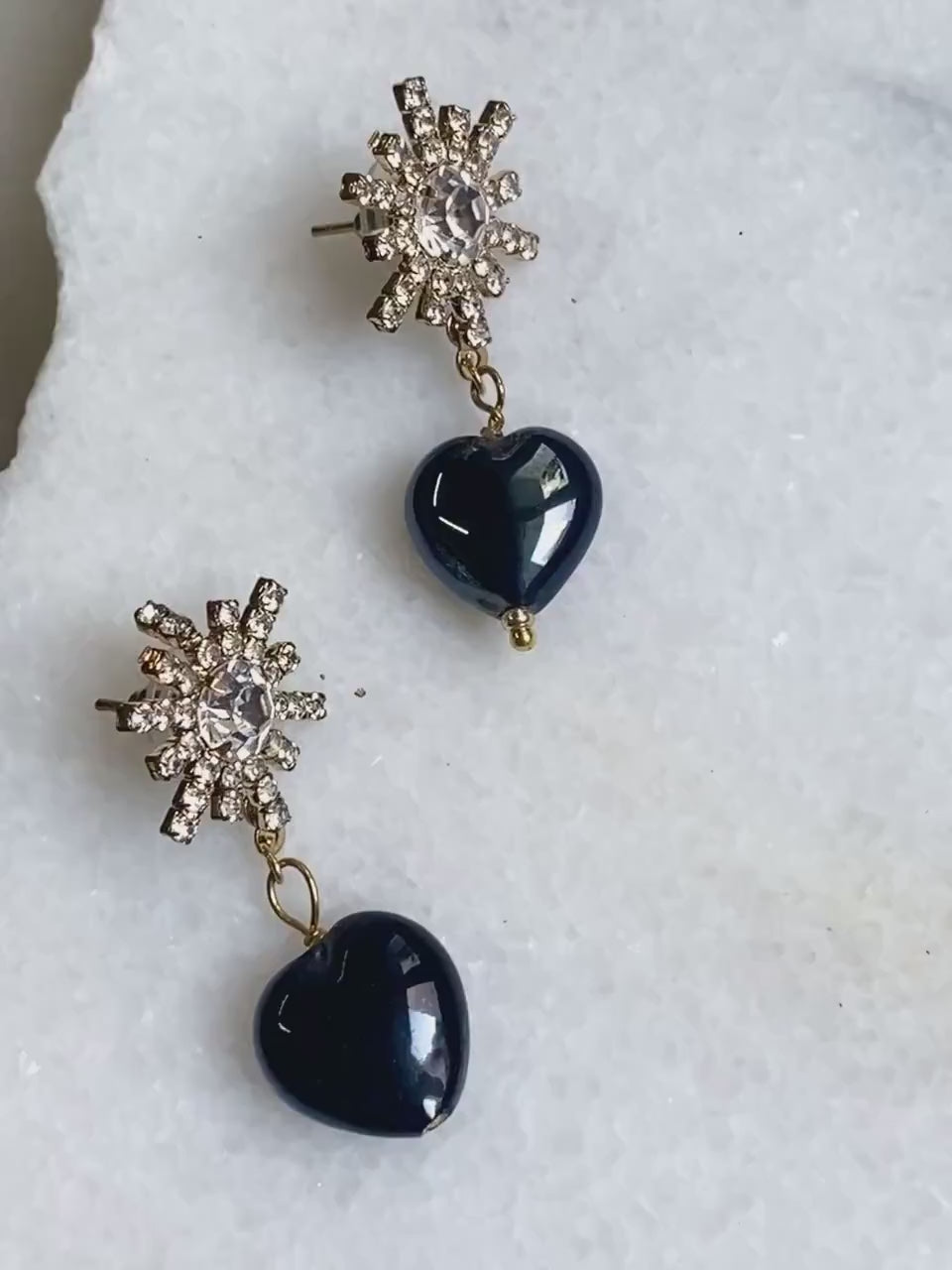 BLACK crystal Heart Earrings