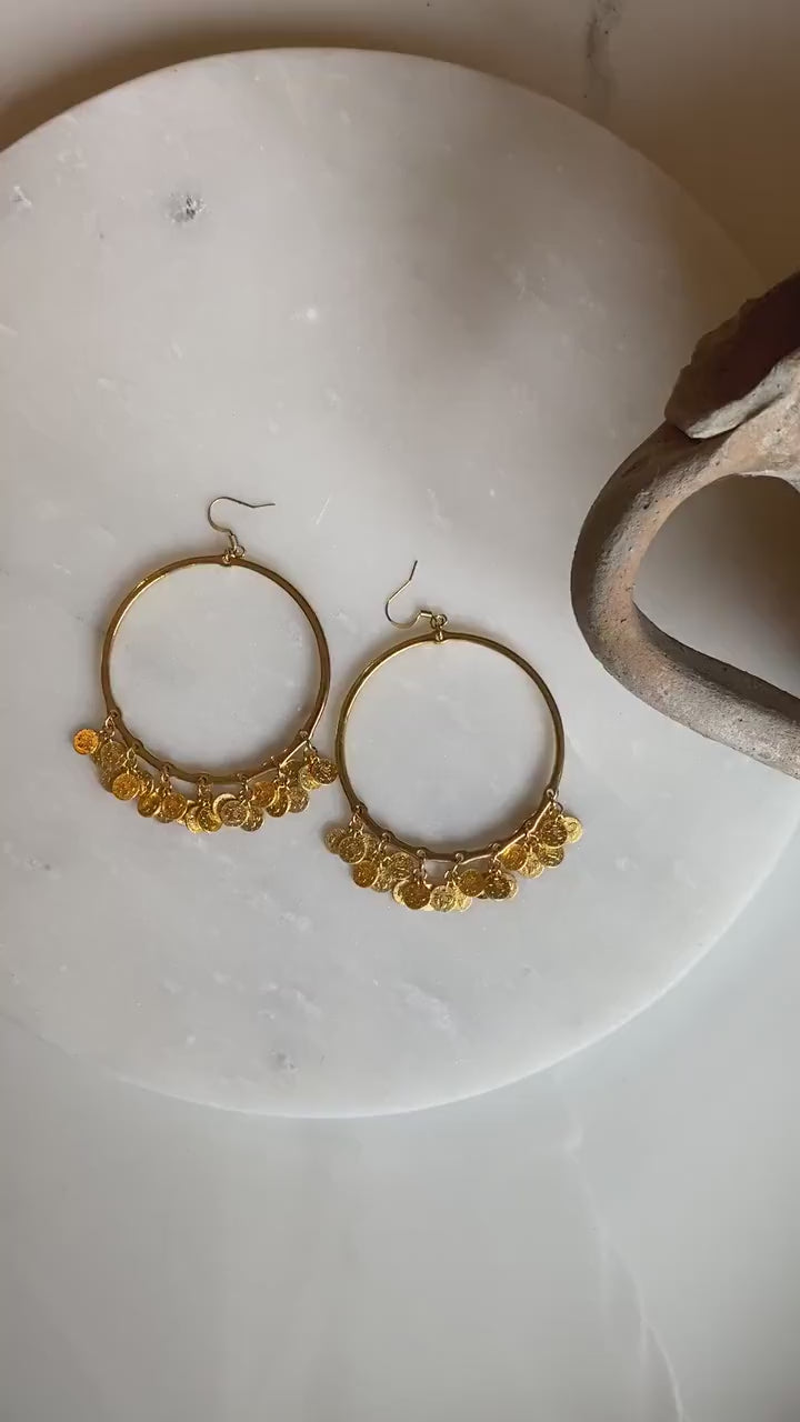 Oversize hoops earrings with Gold Coins