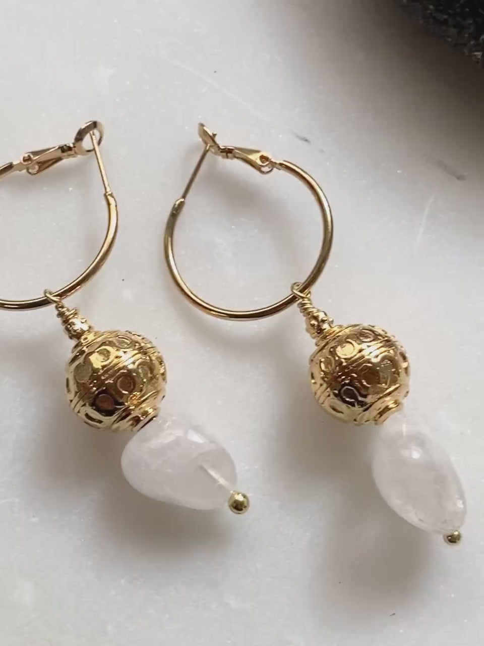 AGAPE Quartz and Gold Dangle Earrings