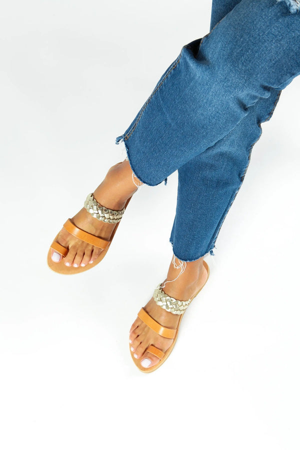 SEMELI, Gold Greek Sandals, Leather Braided Sandals, Summer Boho Shoes, Toe Ring Sandals, Griechische Sandalen
