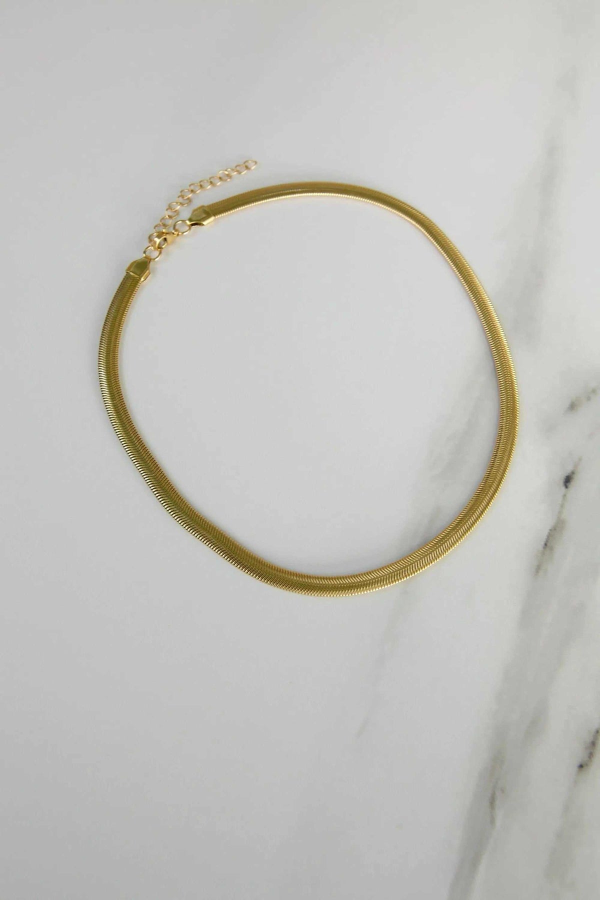 Chain Necklace in gold-tone metal with a smooth tubular snake chain and adjustable extender
