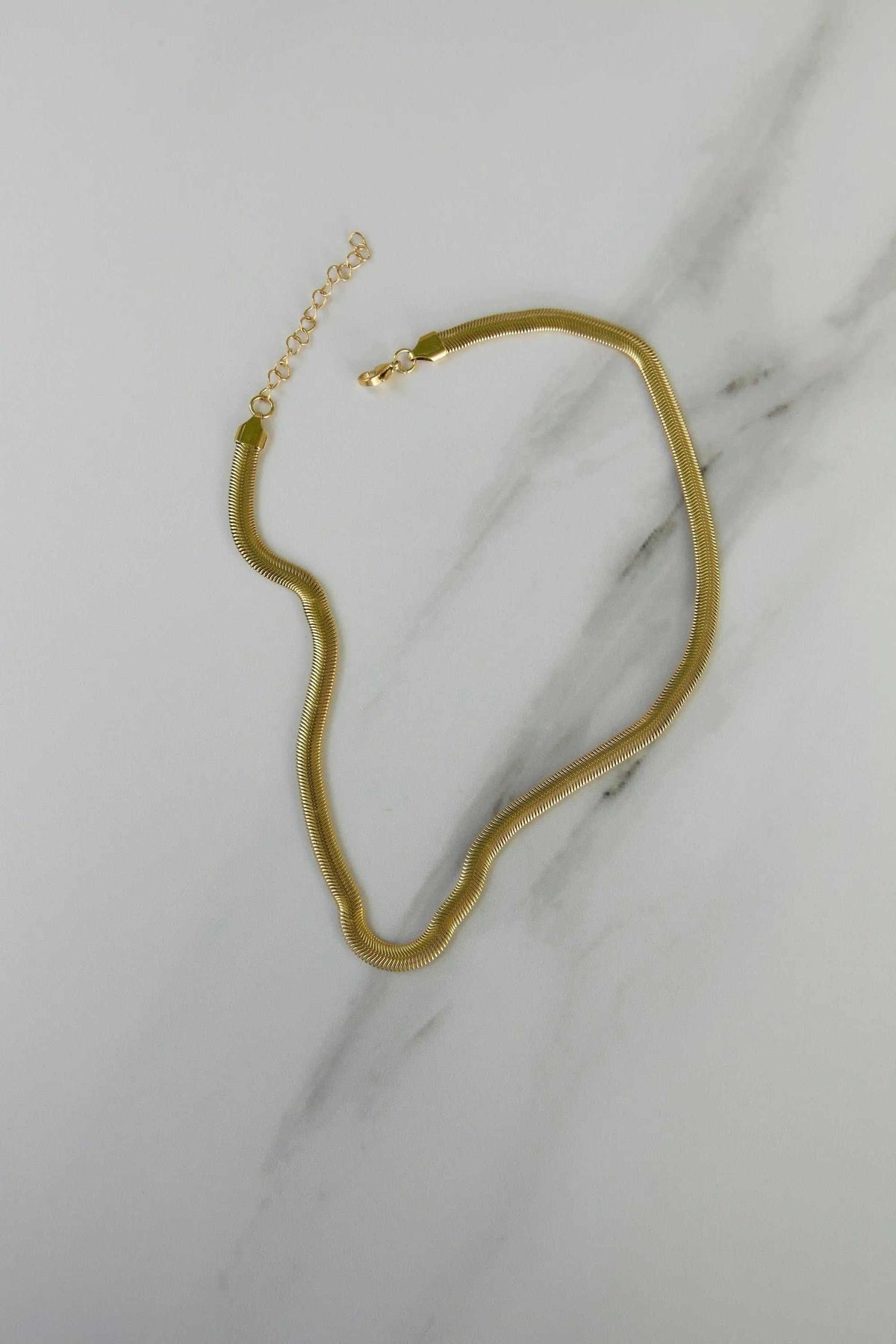 Chain Necklace in gold-tone metal with a smooth snake chain and adjustable extender for a minimalist look
