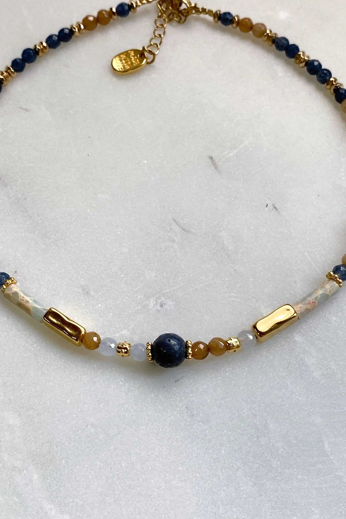 Mum Gift Heishi Necklace Blue Coral Jade Necklace Statement Necklace Surfer Choker Gold Charm Necklace Gift for her