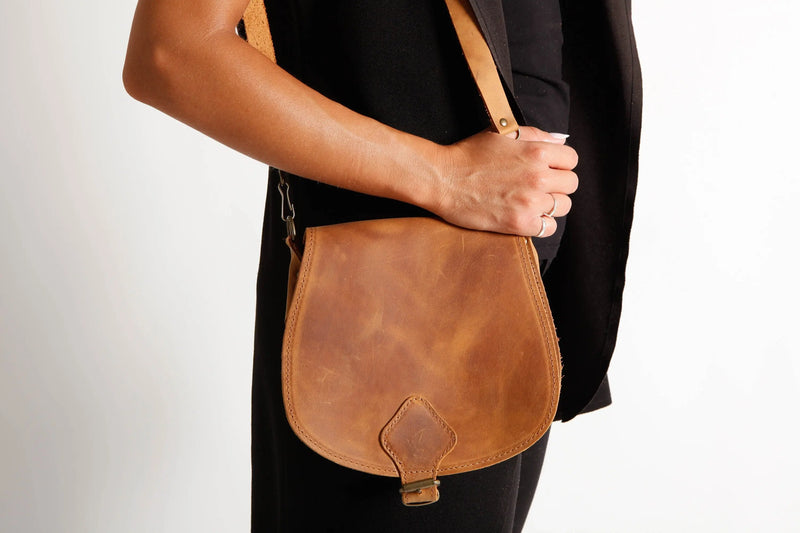 DIONE Medium, Genuine leather crossbody bag, Saddle bag, Leather crossbody bag for women, Leather purse, Messenger bag, Brown Half Moon bag