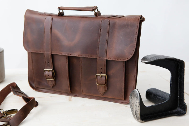 ZEUS Brown, Mens Leather Briefcase, Leather Business Bag, Leather Messenger Brown Briefcase, Genuine Leather Laptop Bag