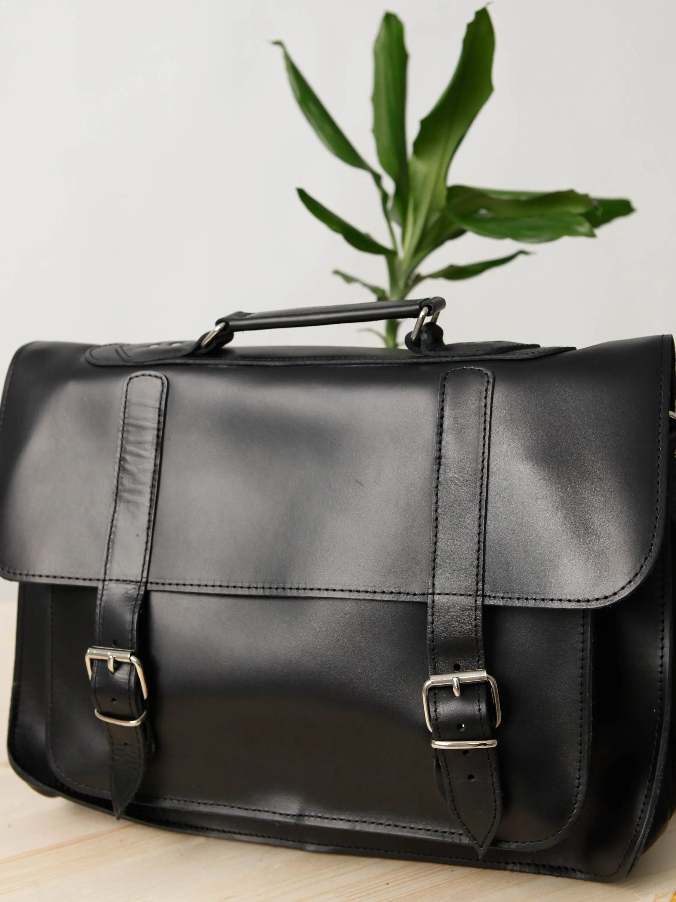 ZEUS Black, Mens Leather Briefcase, Black Leather Bag, Messenger Laptop Bag, Genuine Leather College