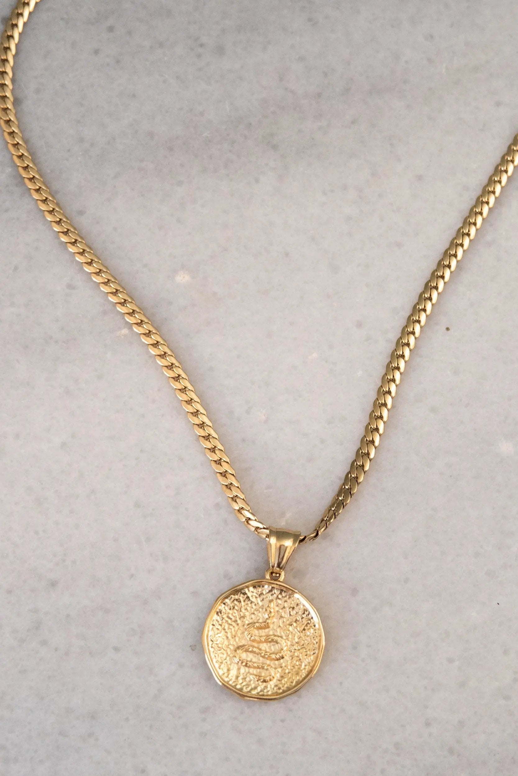 Snake Coin necklace, Collier serpent chaine or, Schlangenhalskette, Medallion Pendant Necklace