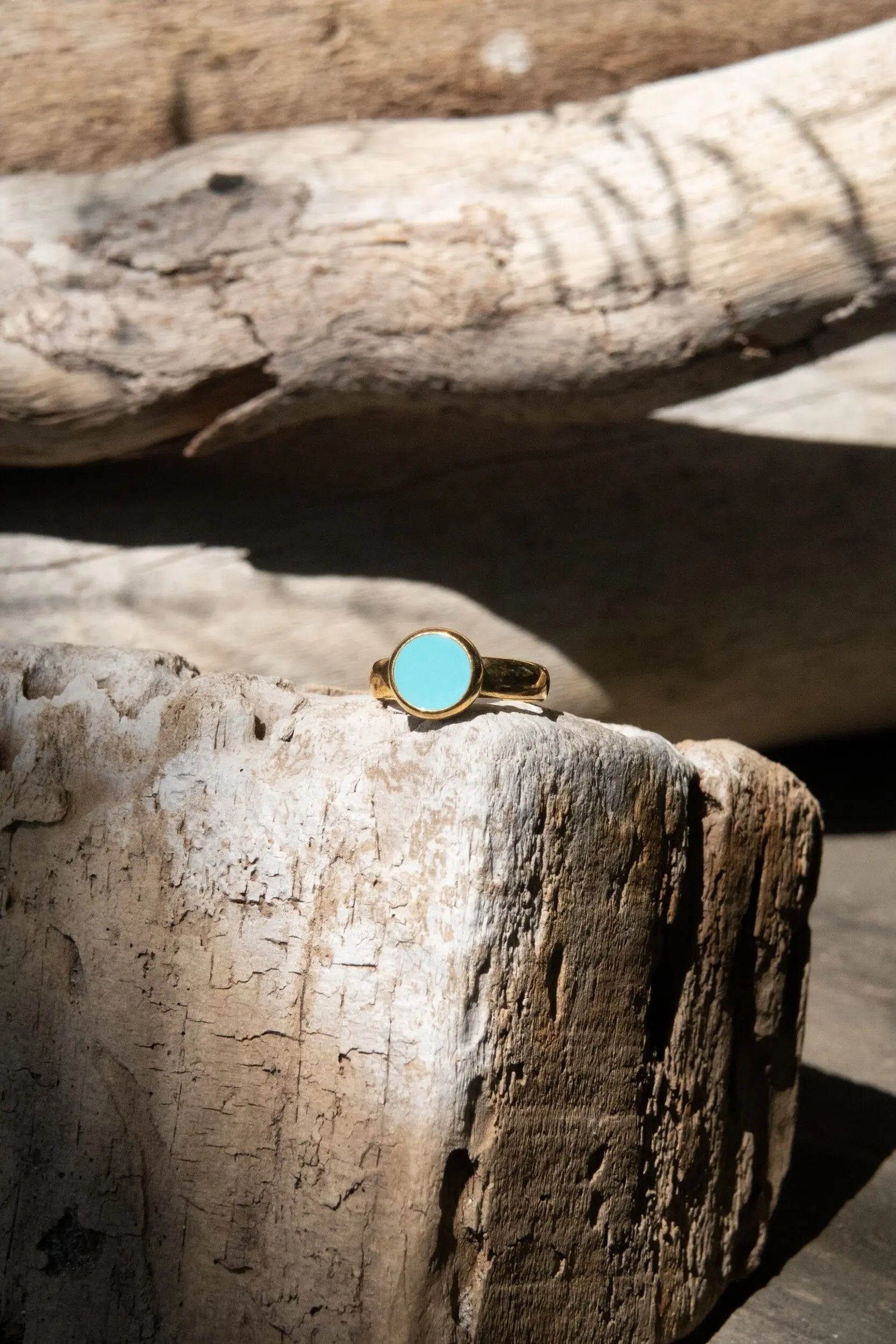 Turquoise Womens ring, 24k Gold Plated open ring, Minimalist statement ring, Plain round ring, Bague femme plaqué or