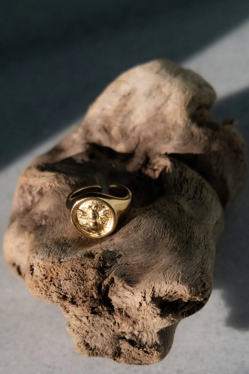 Bee Greek Stamp ring,  Grecian Coin ring for women, Ethnic Boho Ring, Gold adjustable ring, 24K Gold plated ring, Greek jewelry