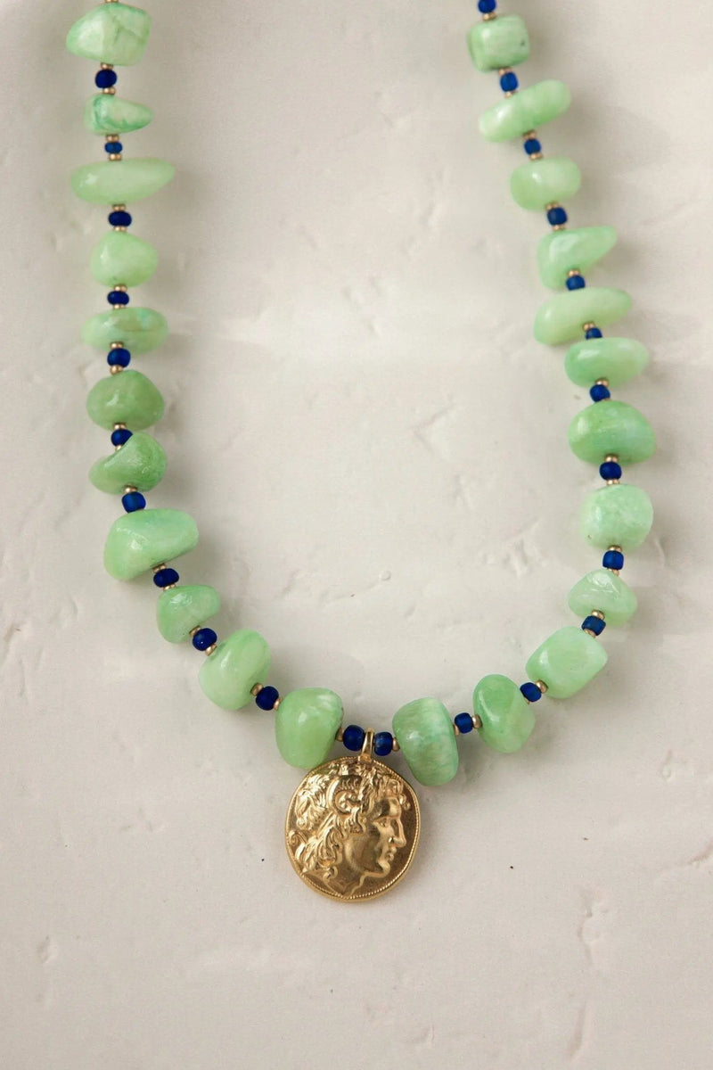 VERGINA Statement Necklace, Gold coin necklace, Jade necklace, Alexander the Great, Macedonia Star, Bijoux ethniques