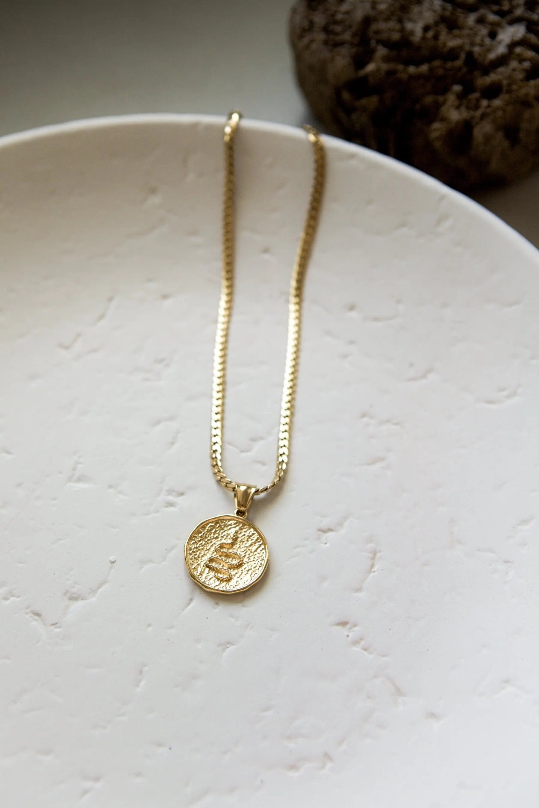 Snake Coin necklace, Collier serpent chaine or, Schlangenhalskette, Medallion Pendant Necklace