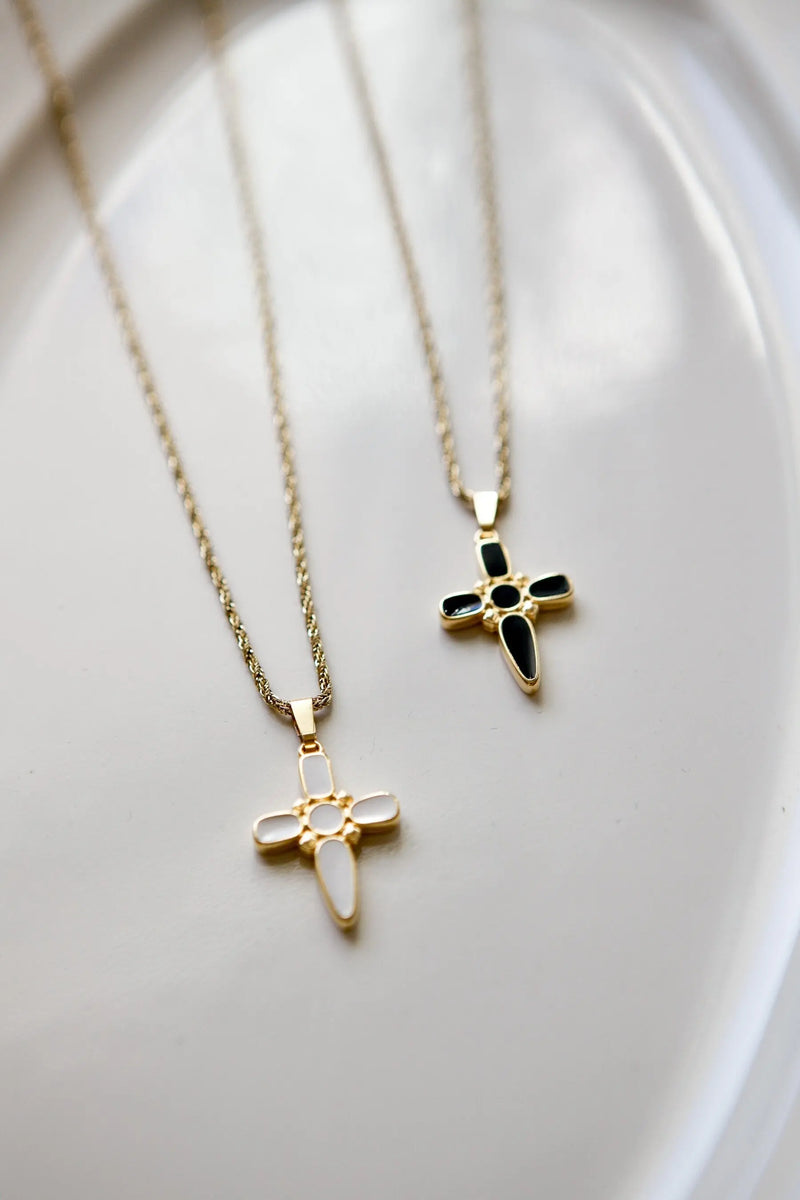 Black Cross Necklace, Christian Religious Jewelry, Baptism Spiritual gift, White cross pendant, Black Gothic jewelry