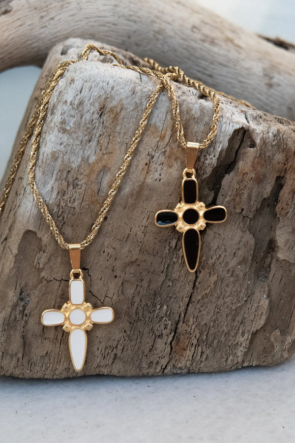 Black Cross Necklace, Christian Religious Jewelry, Baptism Spiritual gift, White cross pendant, Black Gothic jewelry