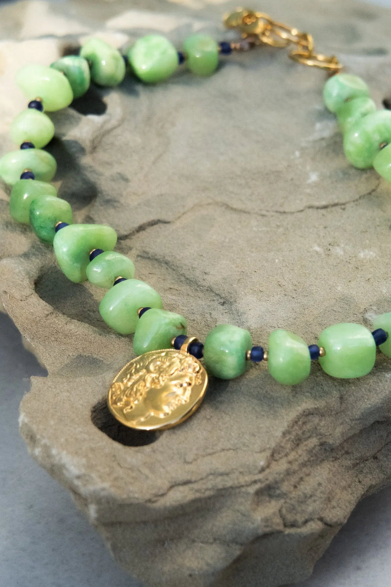 VERGINA Statement Necklace, Gold coin necklace, Jade necklace, Alexander the Great, Macedonia Star, Bijoux ethniques