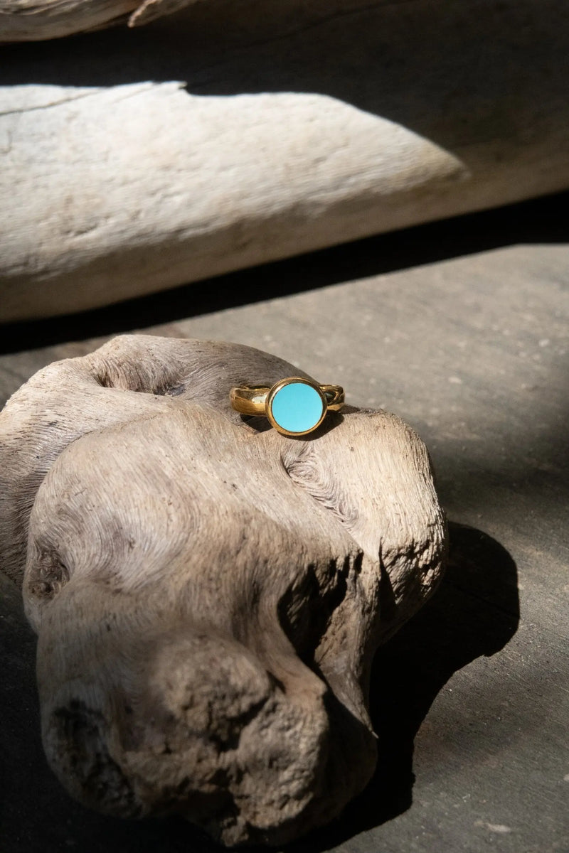 Turquoise Womens ring, 24k Gold Plated open ring, Minimalist statement ring, Plain round ring, Bague femme plaqué or