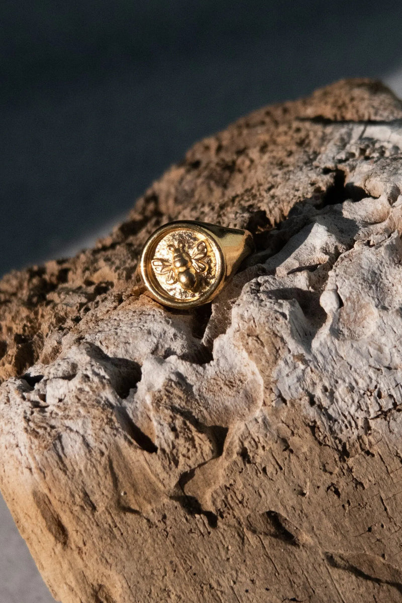 Bee Greek Stamp ring,  Grecian Coin ring for women, Ethnic Boho Ring, Gold adjustable ring, 24K Gold plated ring, Greek jewelry