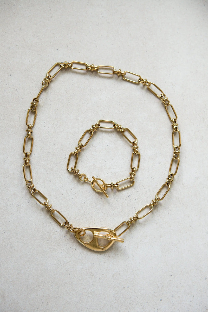 DESMOS Gold Chain bracelet, Gold Toggle Bracelet, Minimalist Statement bracelet, Jewelry set, Christmas gift