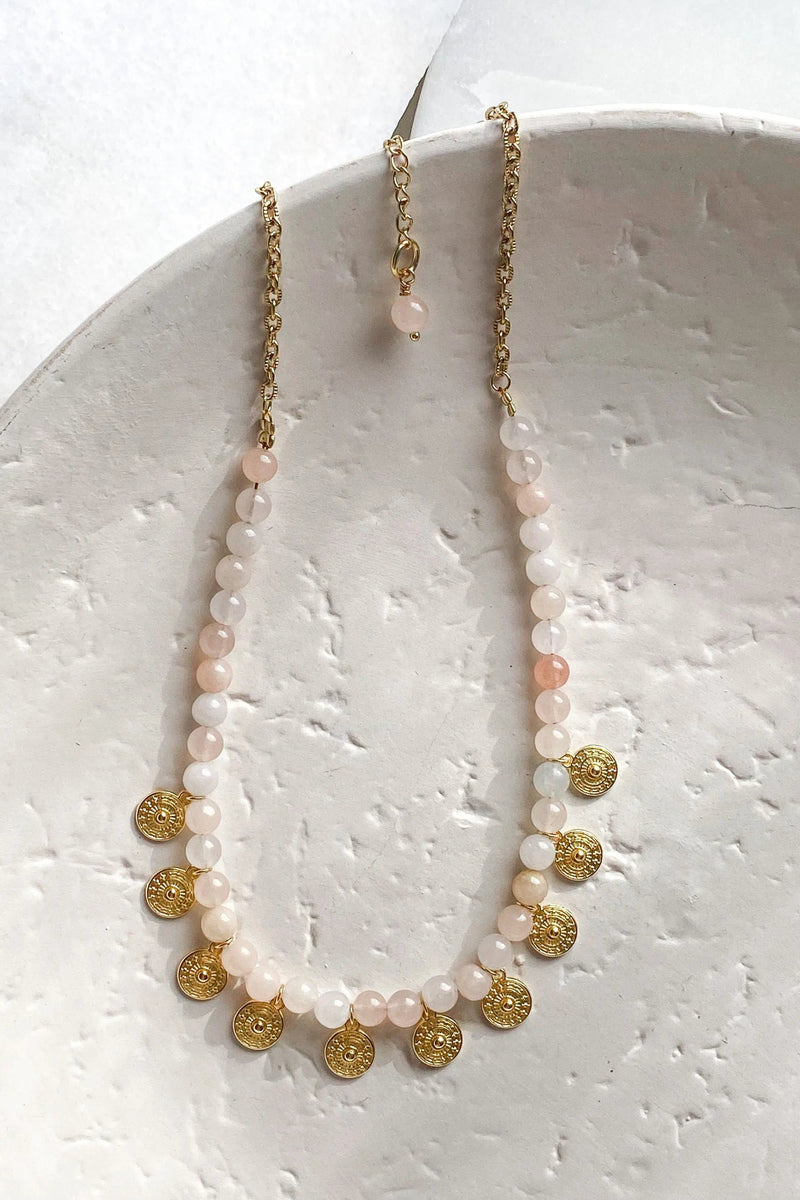 ERSA Gold coin Necklace, Agate Jade necklace, Boho chic Necklace, Collier pierres, Statement Heishi Necklace, Surfer necklace,Birthday Gift