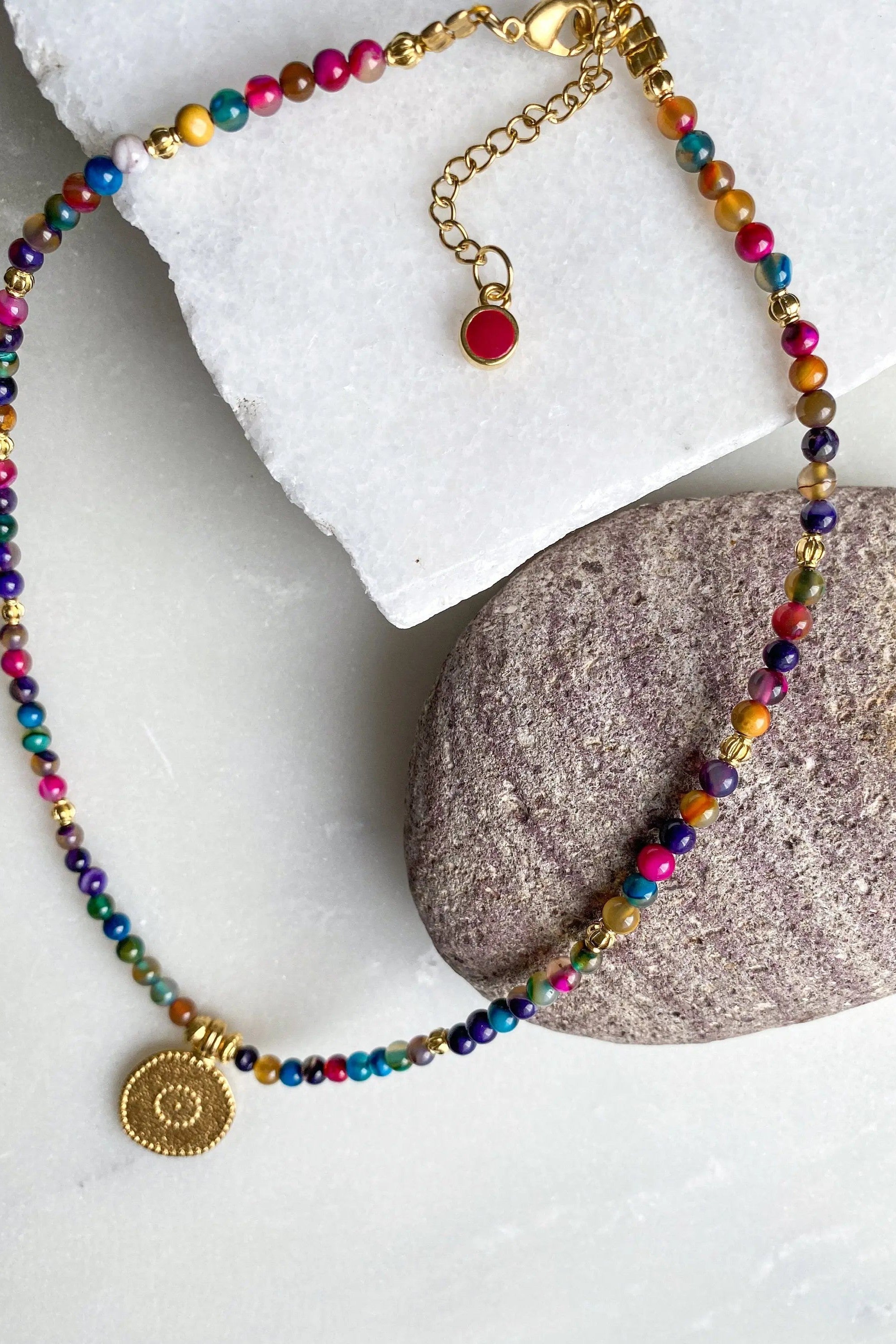 Heishi Necklace with Evil eye charm, Colored Agate Beaded Necklace, Surfer necklace, Mothers day gift, Collier Pierres, Bijoux Ethniques