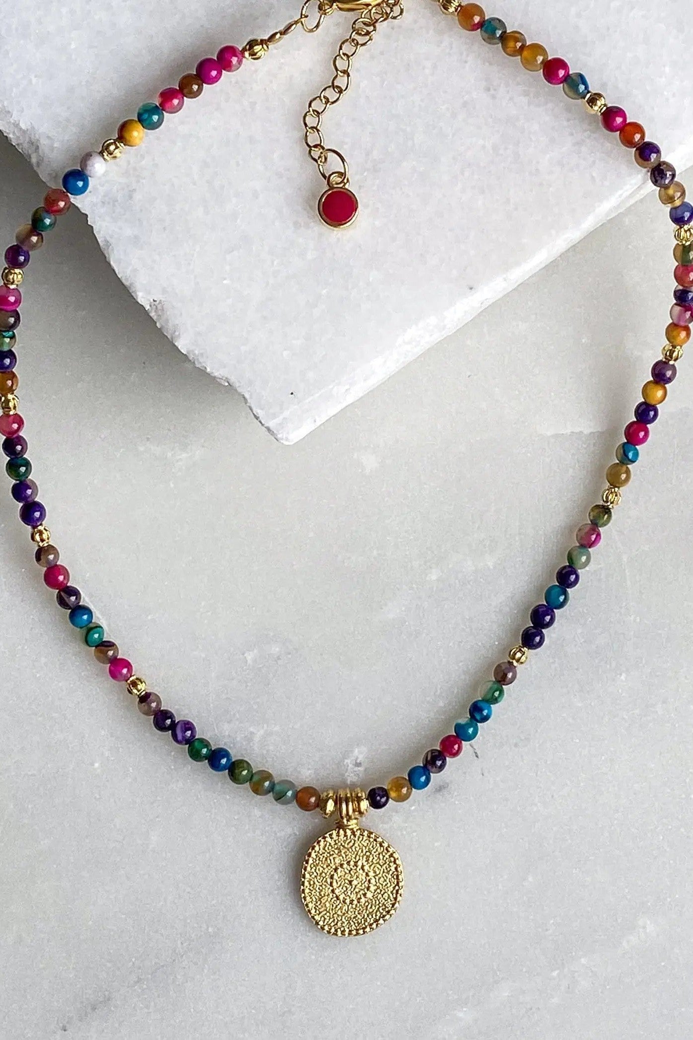 Heishi Necklace with Evil eye charm, Colored Agate Beaded Necklace, Surfer necklace, Mothers day gift, Collier Pierres, Bijoux Ethniques