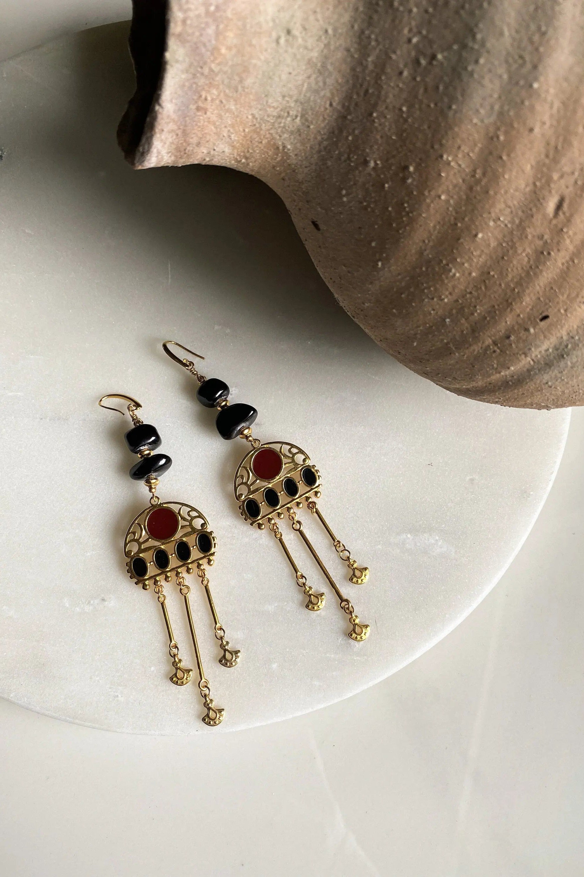 Long gold earrings, Oversize chandelier earrings, Black Jade Earrings, Boho Statement Earrings, Ethnic bohemian earrings, Large Earrings