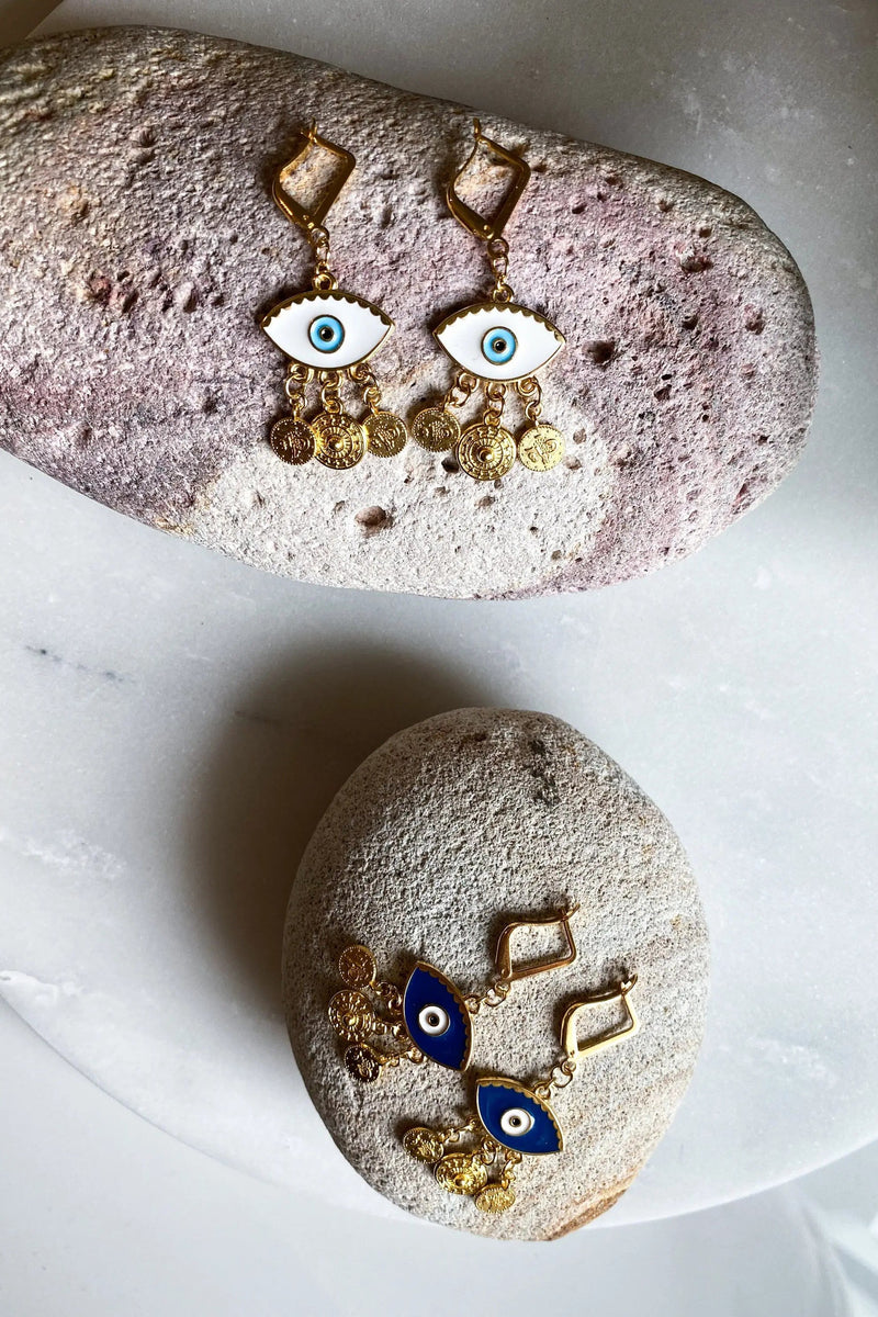Cute evil eye earrings, Boho Coin Earrings, Bijoux ethniques et artisanaux, Ancient Greek Earrings, Tribal dangle earrings, Best Friend Gift