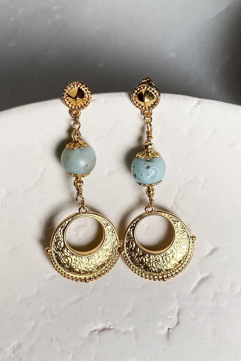 IRIS Amazonite Earrings, Gypsy gold earrings,  Boho Long Earrings, Statement Ohrringe stein,  Bijoux Ethniques