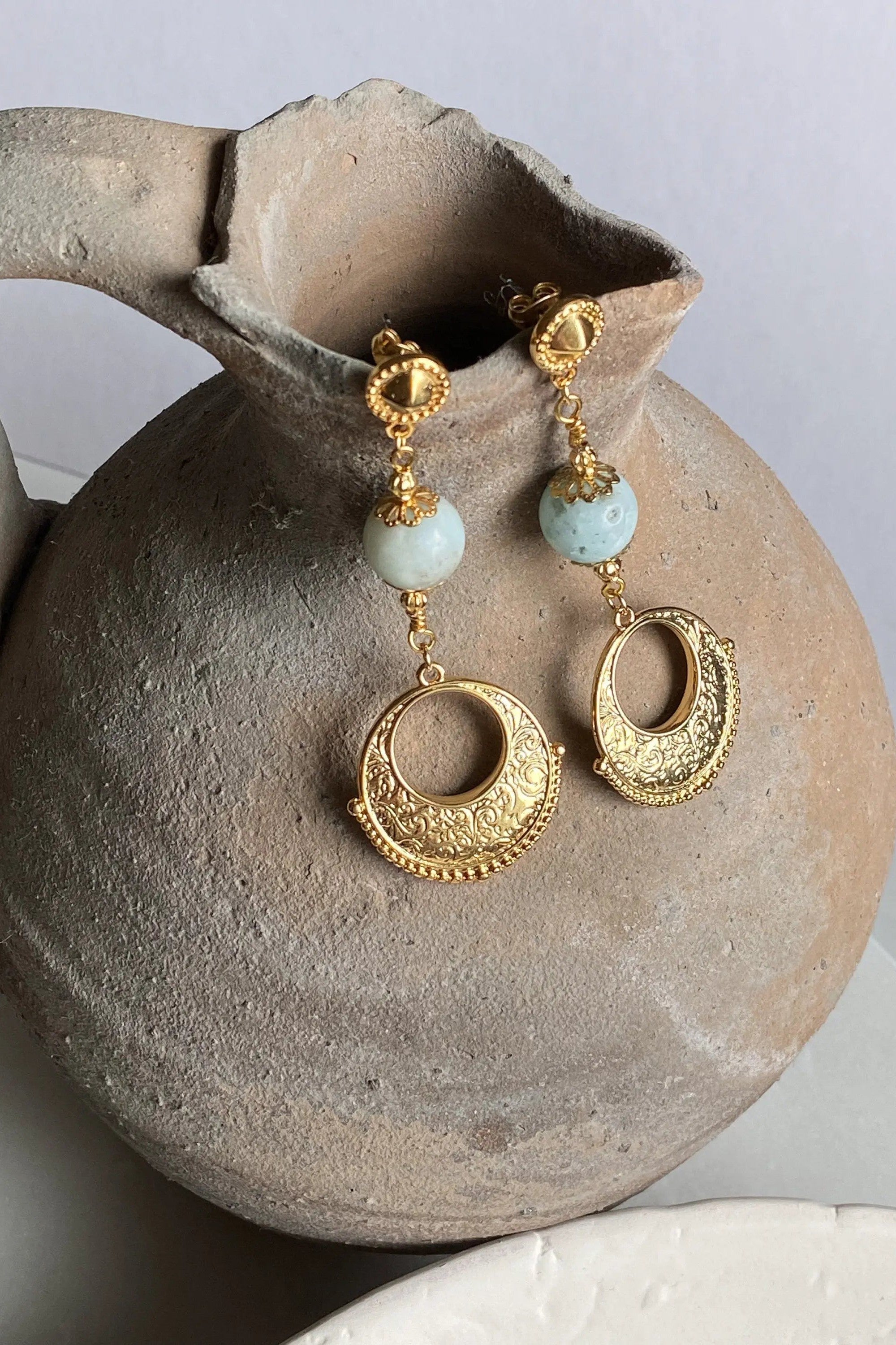 Gypsy gold  Earrings, Amazonite dangle earrings, Statement Earrings, Cute drop earrings, Tribal and boho earrings