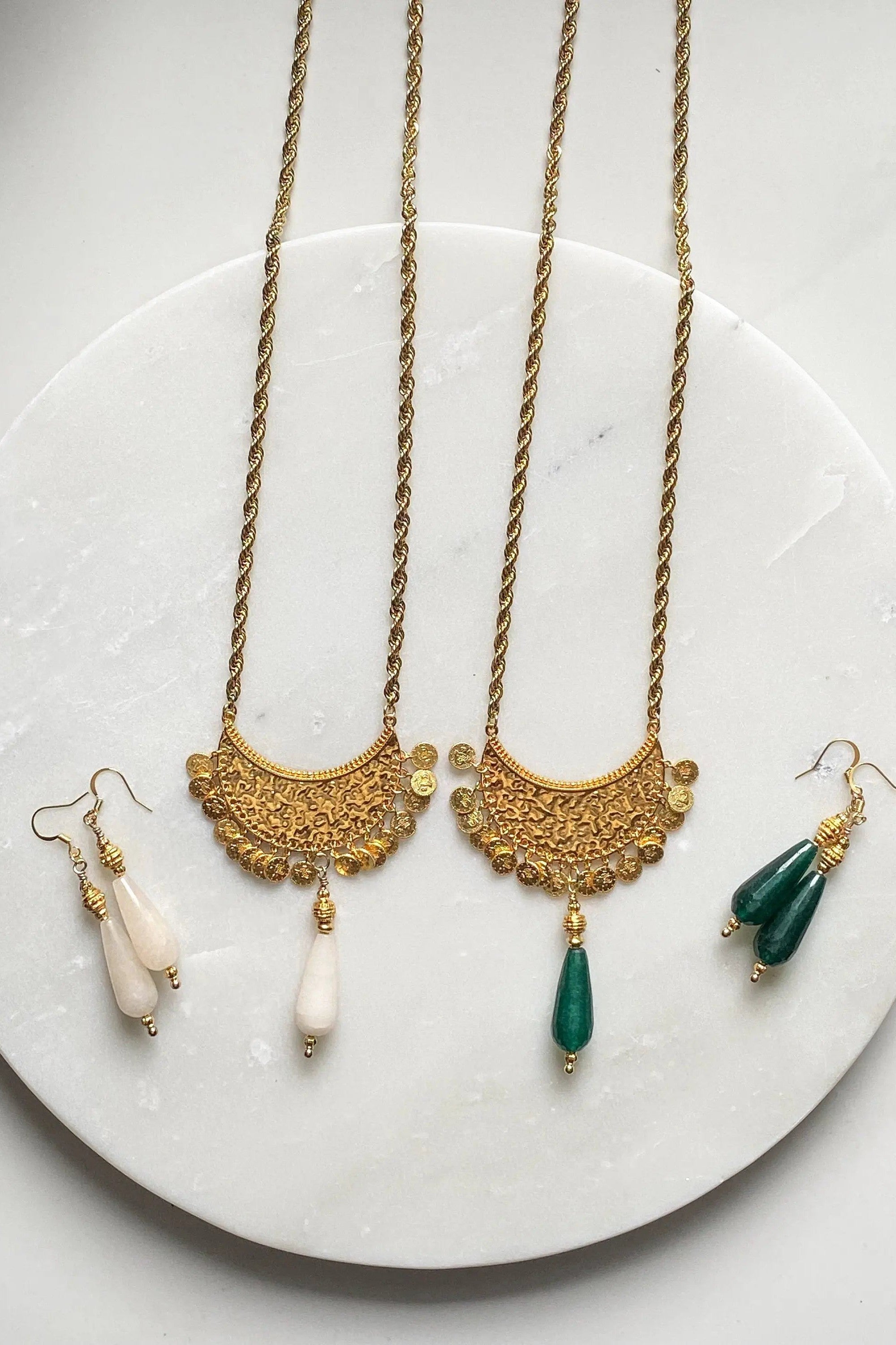 Boho Tribal Necklace, Ethnic coin Necklace with Jade Pendant, Collier femme artisanal, Jade gemstone necklace, Mothers day gift