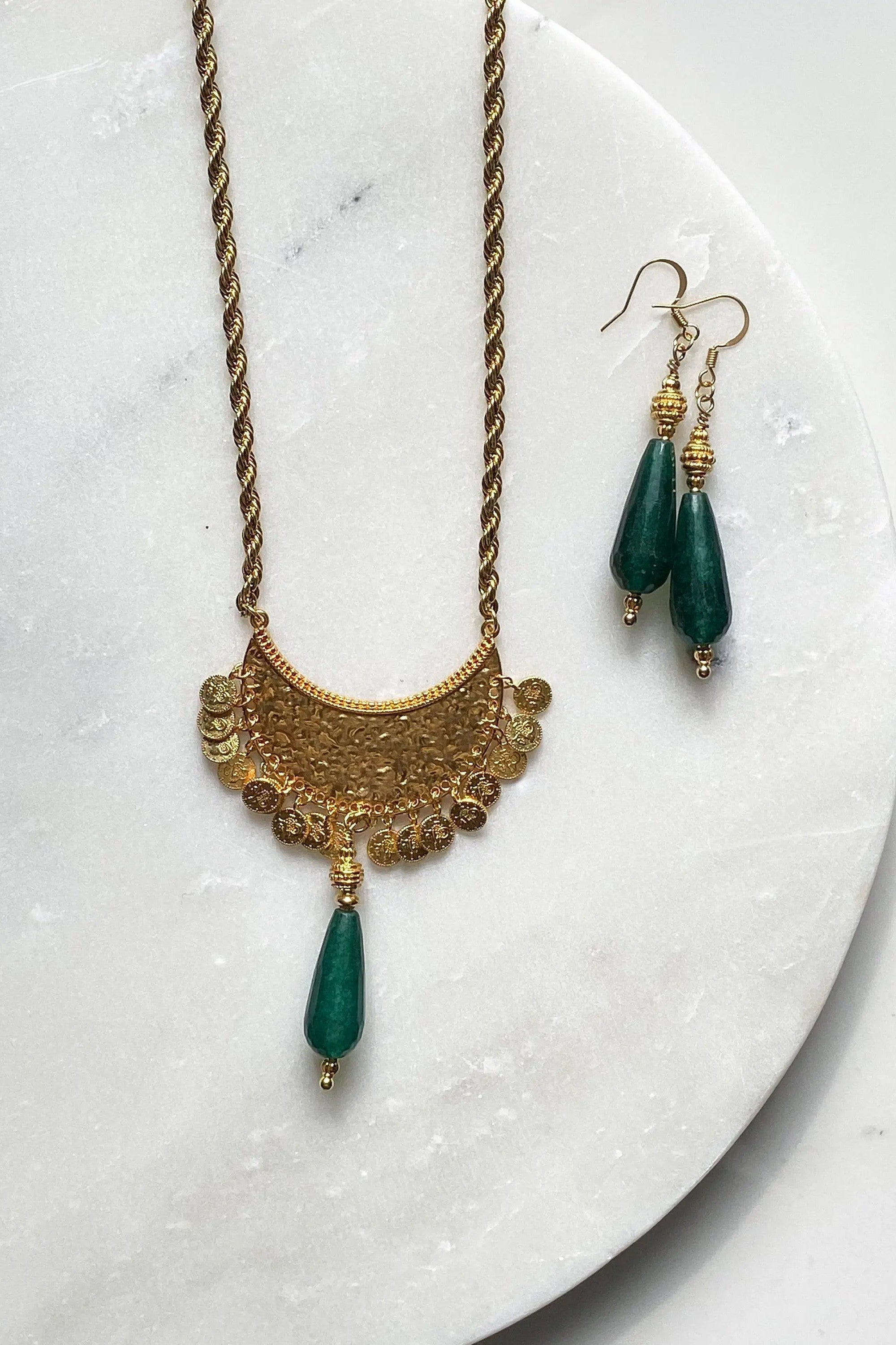 Boho Tribal Necklace, Ethnic coin Necklace with Jade Pendant, Collier femme artisanal, Jade gemstone necklace, Mothers day gift