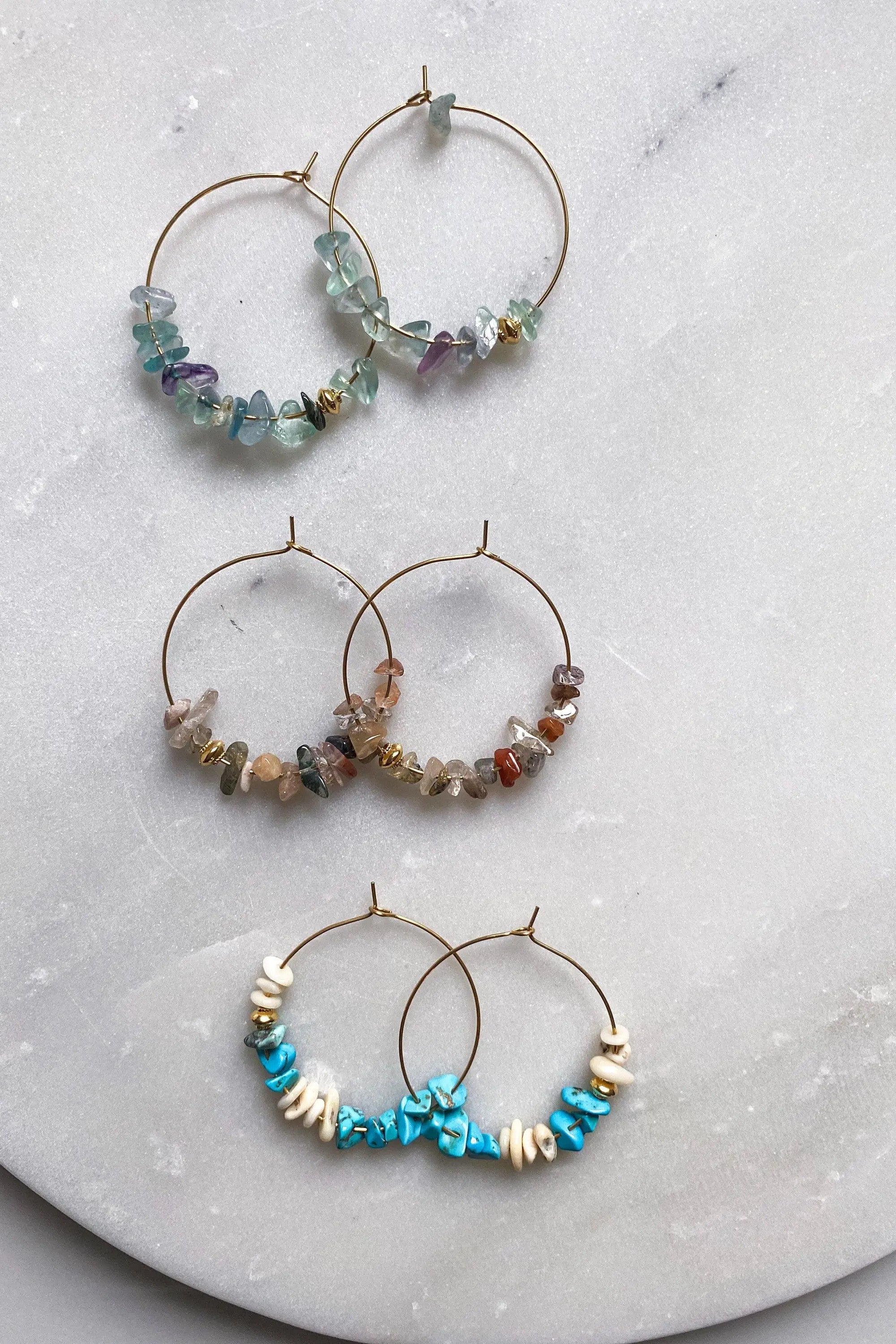AFRODITA, Large hoop earrings, Créoles ethniques, Statement boho chic earrings, Fluorite Turquoise earrings, Agate amethyst earrings