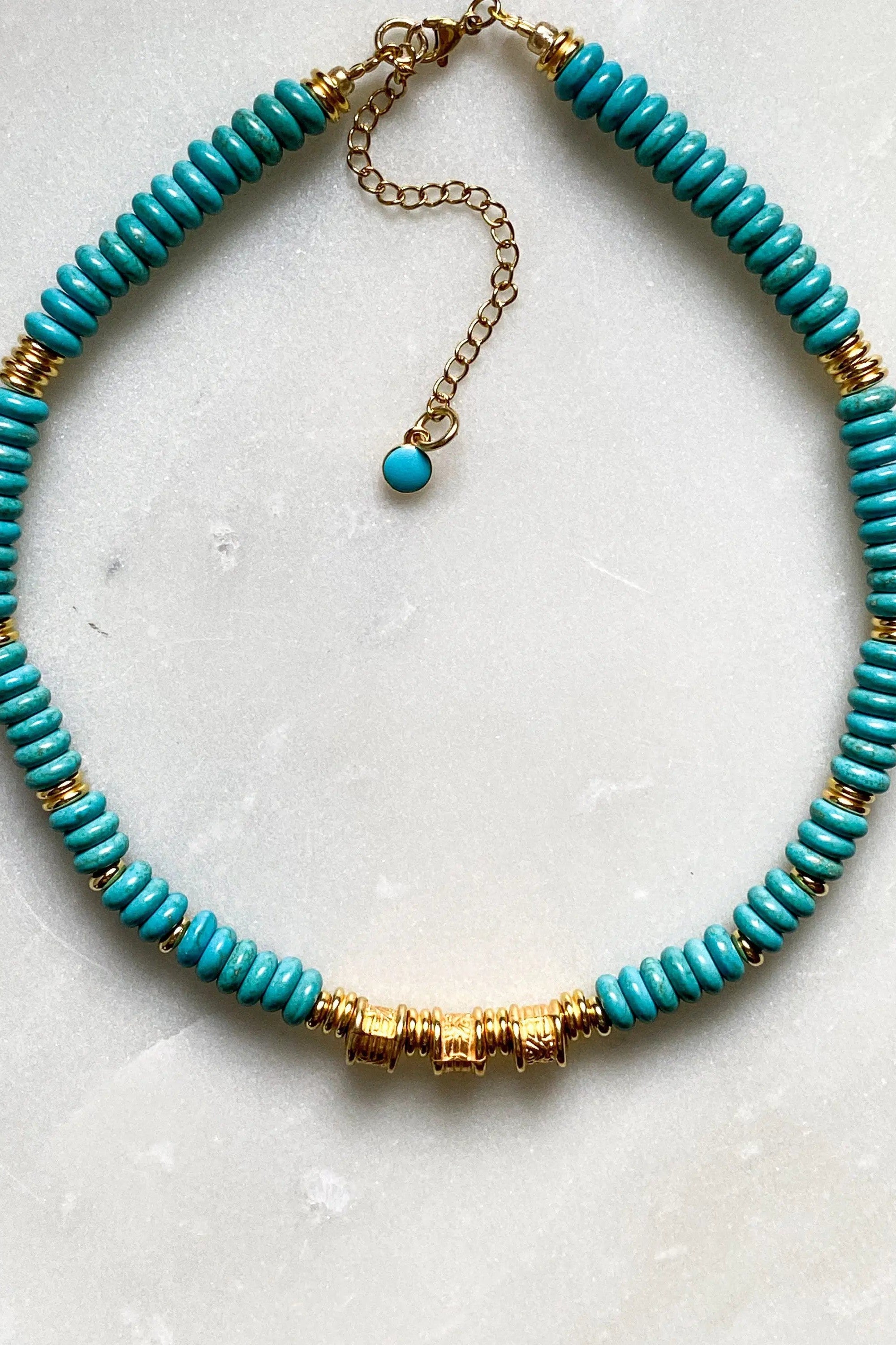 KLÉLIA Heishi necklace, Statement Boho Necklace, Surfer choker necklace, Collier Pierre, Bijoux Ethniques, Turquoise Charoite chocker