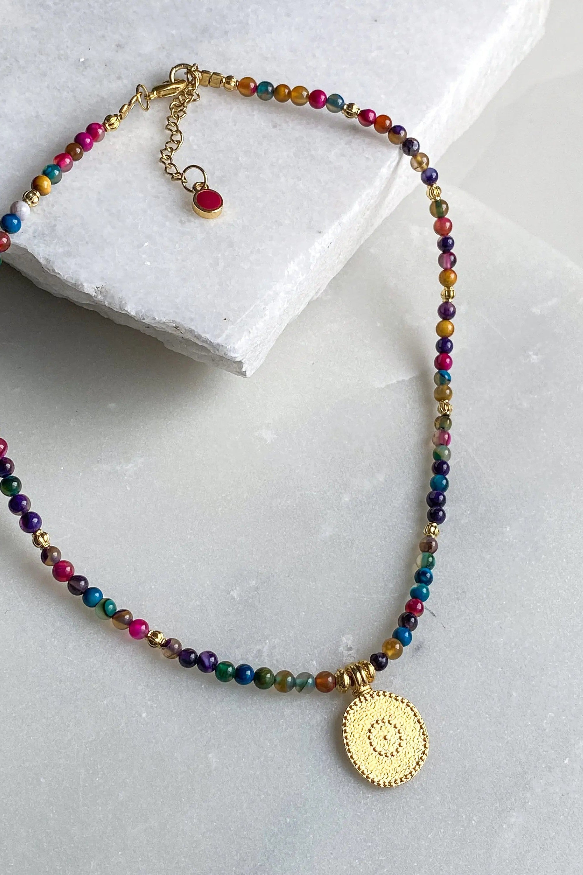 Heishi Necklace with Evil eye charm, Colored Agate Beaded Necklace, Surfer necklace, Mothers day gift, Collier Pierres, Bijoux Ethniques