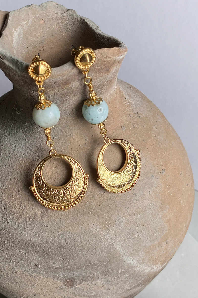 Gypsy gold  Earrings, Amazonite dangle earrings, Statement Earrings, Cute drop earrings, Tribal and boho earrings