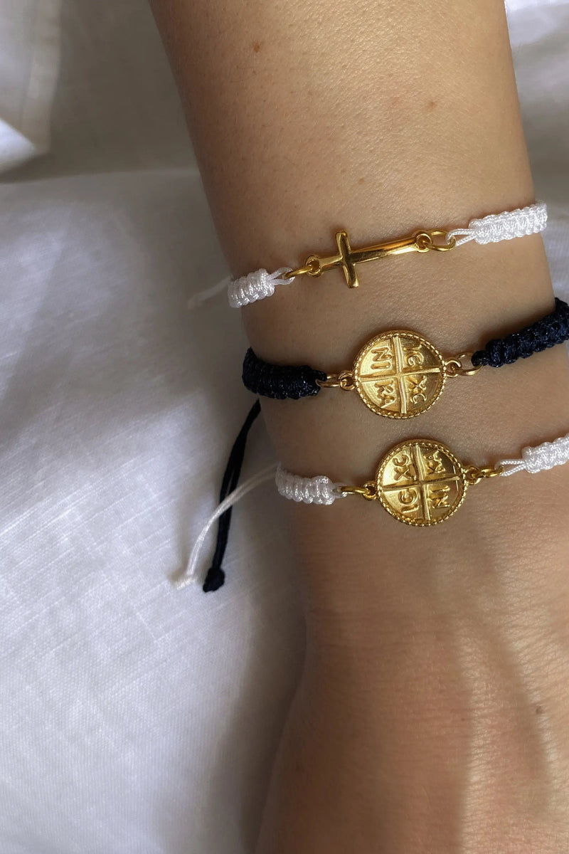 Macrame cross bracelet, Braided Religious Bracelet, First Communion gift, Byzantine motif
