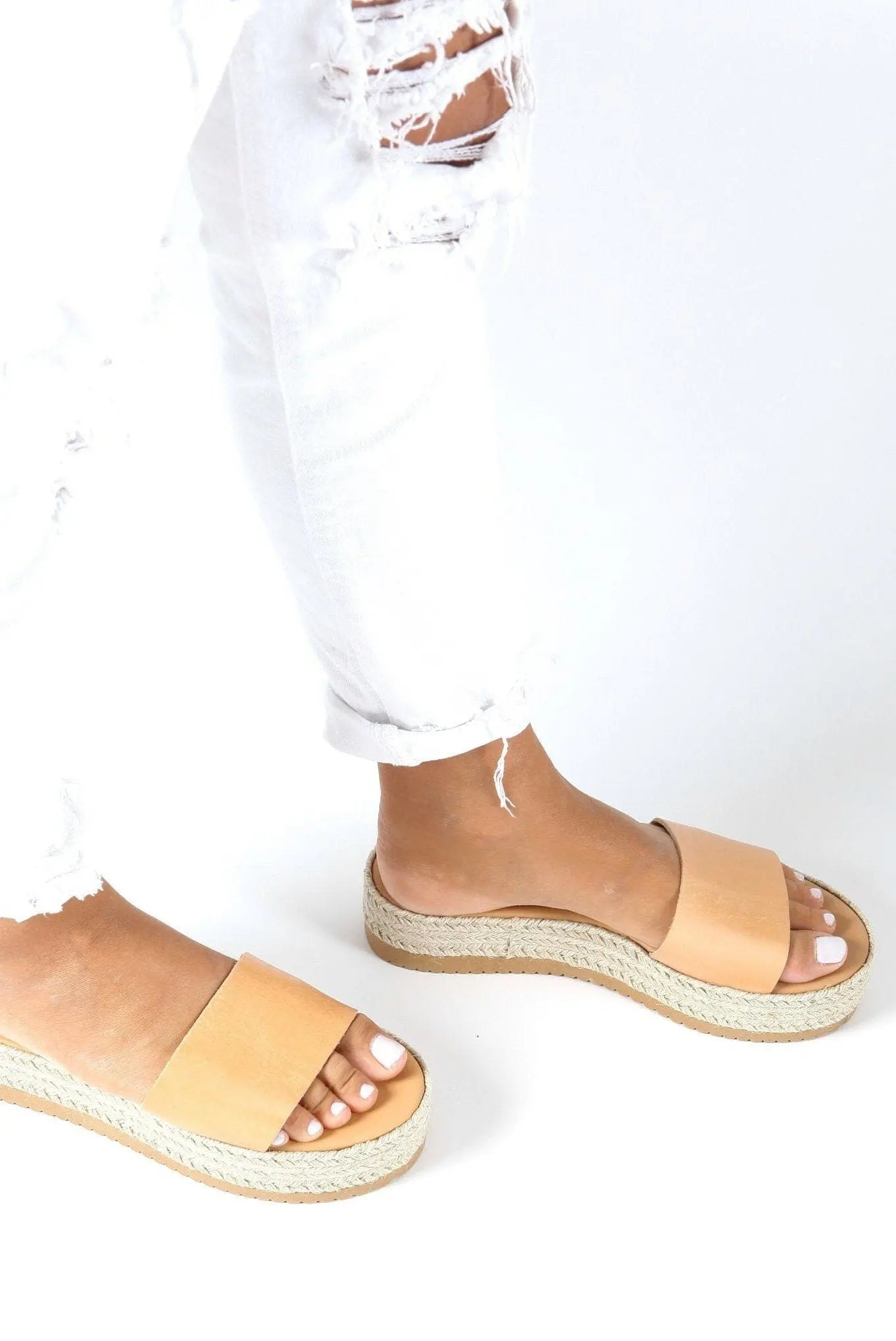 IKARIA Natural, Slides Platform Sandals, Flatforms Greek Sandals, Sandales Grecques, Sandalias Griegas, Espadrille leather Wedges